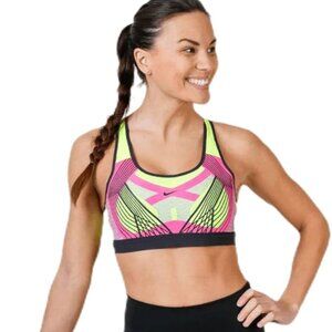 NIKE Classic Tech Pack Medium Support Sports Bra Volt Black Laser Fuchsia Sz M